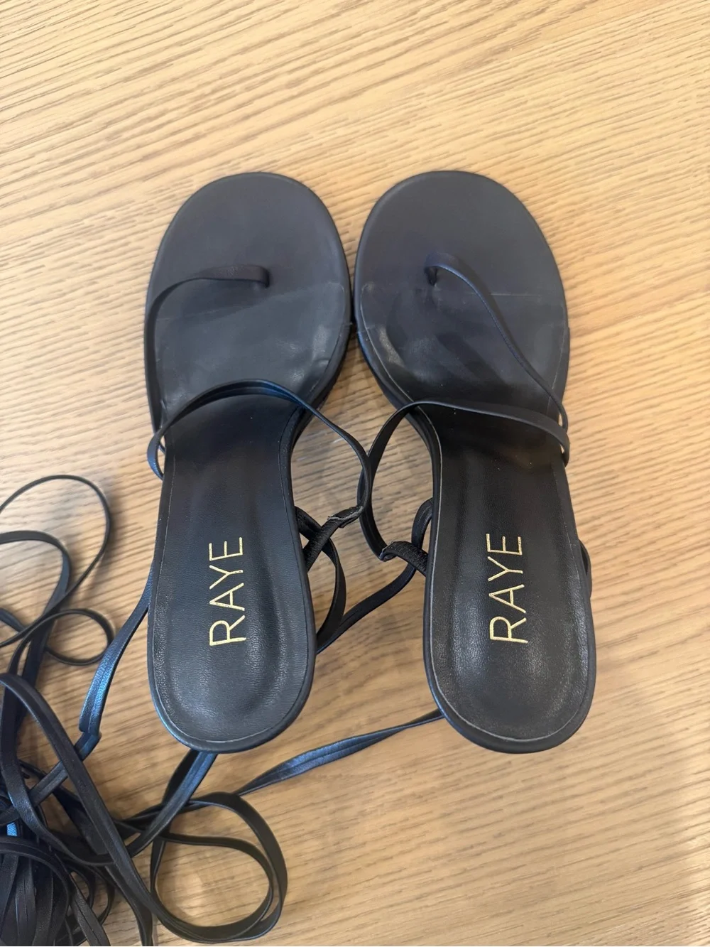 RAYE Black Lace-Up Toe-Loop Heel Sandals
